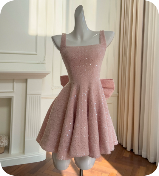 Sweet Homecoming Dress Square Bowknot Dress Back to School Outfits Party Dress  D6364