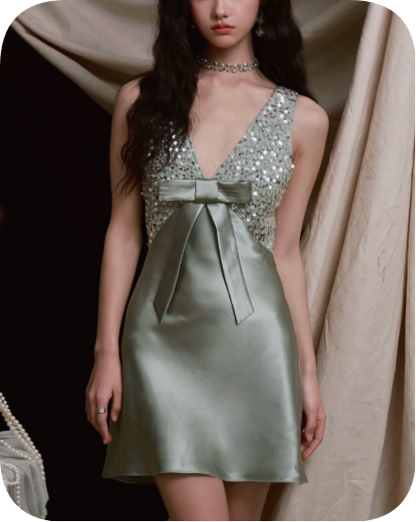 New Homecoming Dress Halter Sequins Bowknot Dress Back to School Outfits Party Dress  D6369
