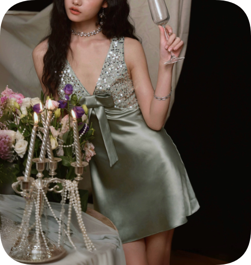 New Homecoming Dress Halter Sequins Bowknot Dress Back to School Outfits Party Dress  D6369