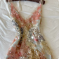 New Homecoming Dress V Neck Sequins Tulle Dress Back to School Outfits Party Dress  D6370