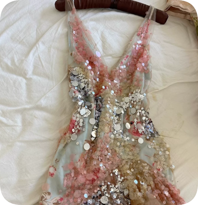 New Homecoming Dress V Neck Sequins Tulle Dress Back to School Outfits Party Dress  D6370