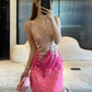 New Homecoming Dress Halter Sequins Dress Back to School Outfits Party Dress  D6372