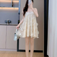 New Homecoming Dress Sheer Straps Flower Beading Dress Back to School Outfits Party Dress  D6348