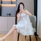 New Homecoming Dress Sheer Straps Flower Beading Dress Back to School Outfits Party Dress  D6348