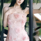 Elegant Prom Dress Spaghetti Strap Flower Rinestone Tulle Dress Evening Dress   D6379