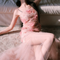 Elegant Prom Dress Spaghetti Strap Flower Rinestone Tulle Dress Evening Dress   D6379
