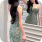 Shiny Homecoming Dress Spaghetti Strap Sequins Dress Back to School Outfits Party Dress  D6380