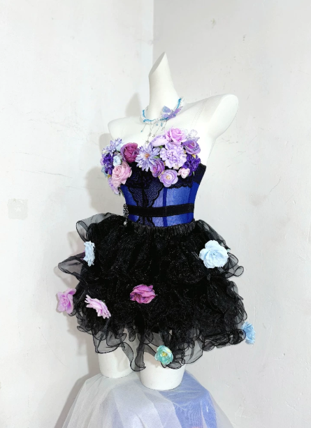 Pretty Homecoming Dress Strapless Flower Cascade Back to School Outfits Party Dress  D6442