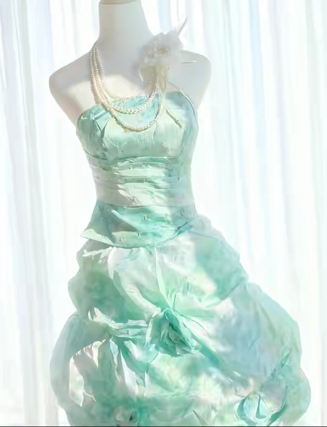 Stunning Homecoming Dress Strapless Pleated Flower Back to School Outfits Party Dress  D6444