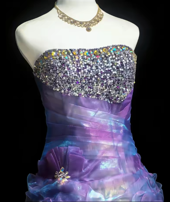 Stunning Homecoming Dress Strapless Rinestone Cascade Back to School Outfits Party Dress  D6447