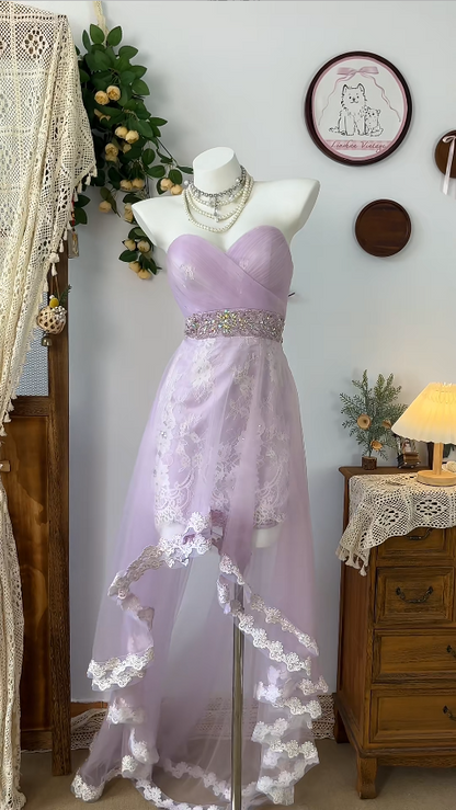 Elegant Homecoming Dress Sweetheart Hi-Lo Rinestone Back to School Outfits Party Dress  D6499