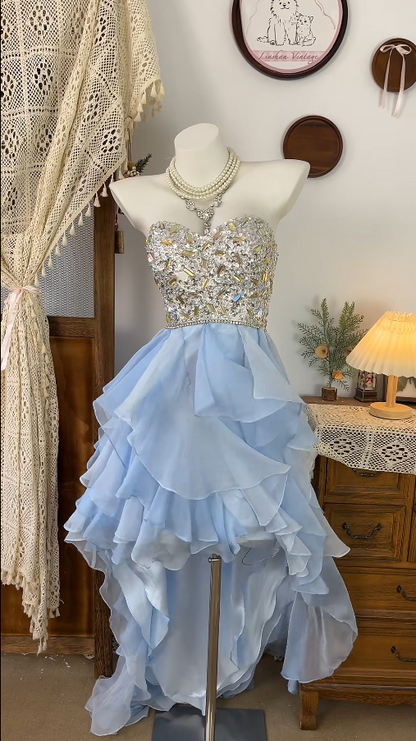 Elegant Homecoming Dress Sweetheart Hi-Lo Rinestone Back to School Outfits Party Dress  D6500