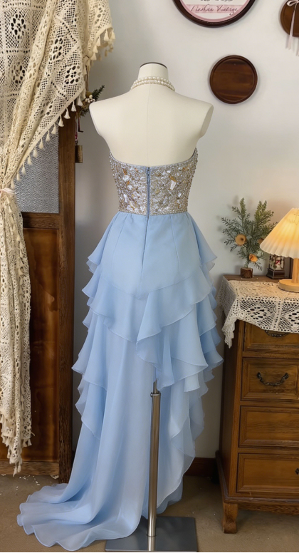 Elegant Homecoming Dress Sweetheart Hi-Lo Rinestone Back to School Outfits Party Dress  D6500