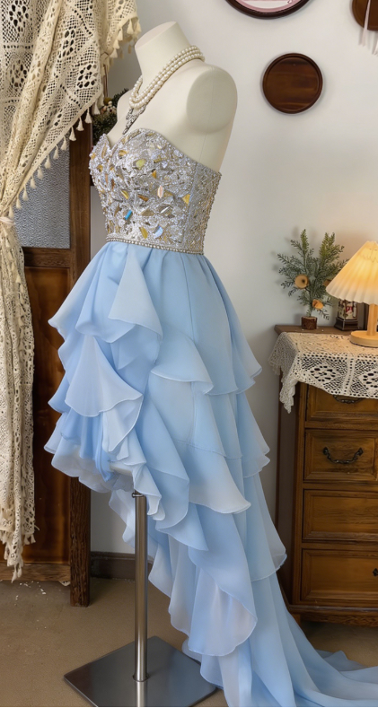 Elegant Homecoming Dress Sweetheart Hi-Lo Rinestone Back to School Outfits Party Dress  D6500