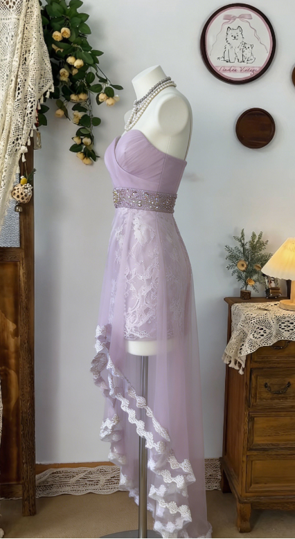 Elegant Homecoming Dress Sweetheart Hi-Lo Rinestone Back to School Outfits Party Dress  D6499