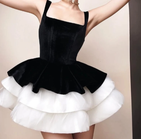 Pretty Homecoming Dress Square Cascade Prom Dress Back to School Outfits Party Dress  D6309
