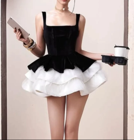 Pretty Homecoming Dress Square Cascade Prom Dress Back to School Outfits Party Dress  D6309