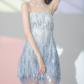 Shiny Homecoming Dress Spaghetti Strap Tassel Back to School Outfits Party Dress  D6505