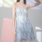 Shiny Homecoming Dress Spaghetti Strap Tassel Back to School Outfits Party Dress  D6505