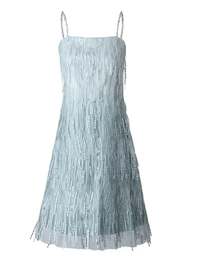 Shiny Homecoming Dress Spaghetti Strap Tassel Back to School Outfits Party Dress  D6505