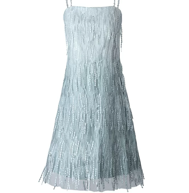 Shiny Homecoming Dress Spaghetti Strap Tassel Back to School Outfits Party Dress  D6505