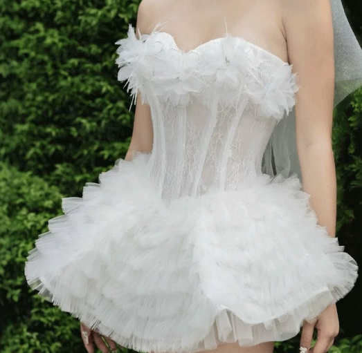 Charming Homecoming Dress Sweetheart Lace Cascade Back to School Outfits Party Dress  D6509