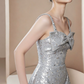 Shiny Homecoming Dress Spaghetti Strap Sequins Bowknot Back to School Outfits Party Dress  D6512