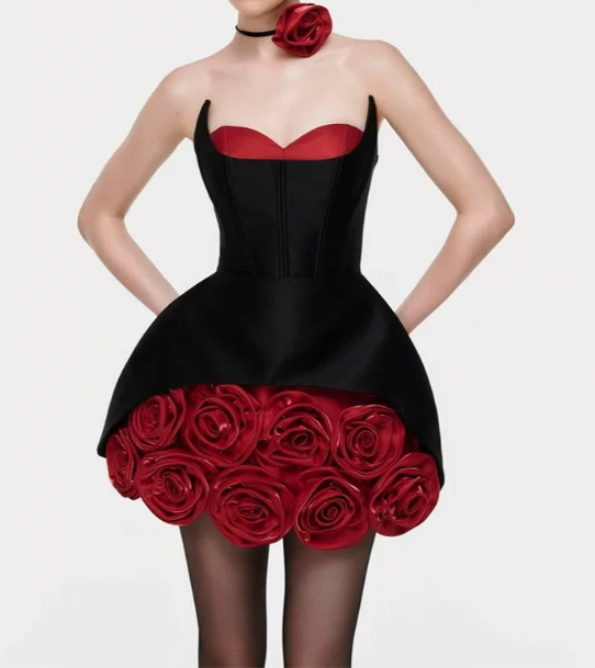 Stunning Homecoming Dress Asymmetric Flower Back to School Outfits Party Dress  D6513