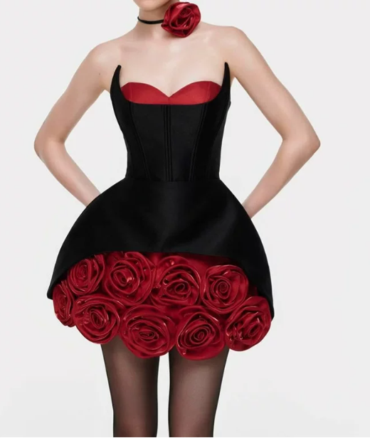 Stunning Homecoming Dress Asymmetric Flower Back to School Outfits Party Dress  D6513