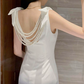 Stunning Homecoming Dress V Neck Pearl Back to School Outfits Party Dress  D6514