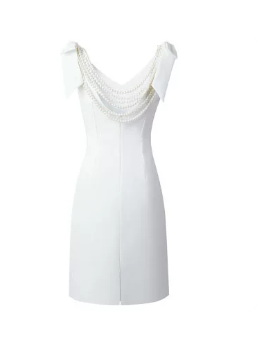 Stunning Homecoming Dress V Neck Pearl Back to School Outfits Party Dress  D6514