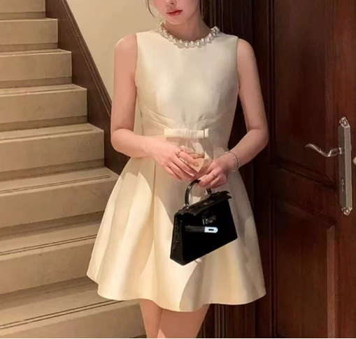 Elegant Homecoming Dress Jewel Pearl Bowknot Back to School Outfits Party Dress  D6516