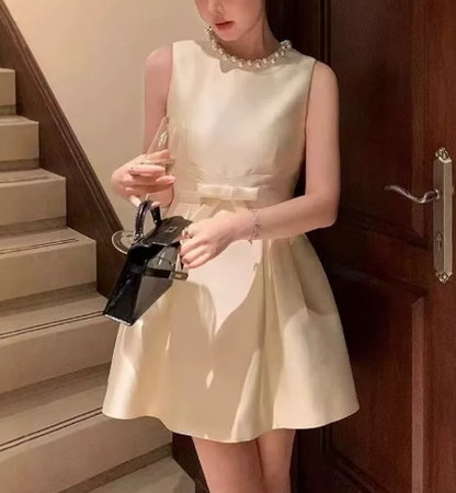 Elegant Homecoming Dress Jewel Pearl Bowknot Back to School Outfits Party Dress  D6516