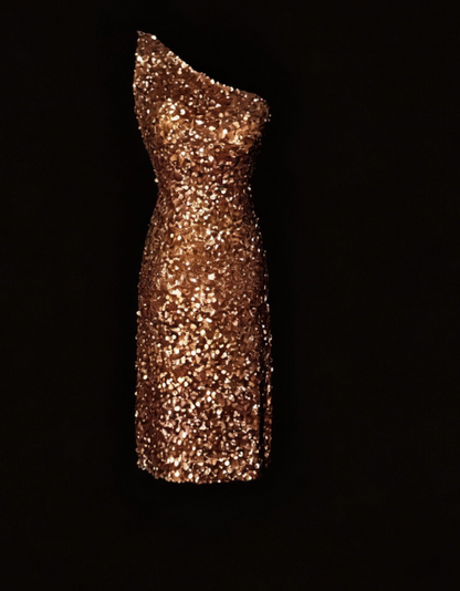 Shiny Homecoming Dress One Shoulder Sequins Back to School Outfits Party Dress  D6544