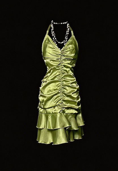 Pretty Homecoming Dress V Neck Pleated Back to School Outfits Party Dress  D6549