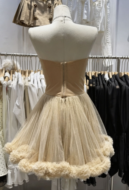 Simple Homecoming Dress Strapless Tulle Back to School Outfits Party Dress  D6558