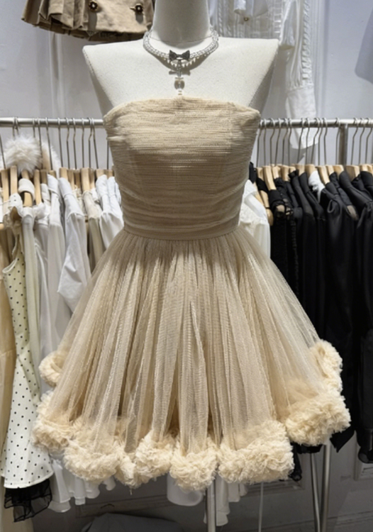 Simple Homecoming Dress Strapless Tulle Back to School Outfits Party Dress  D6558
