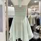 Elegant Homecoming Dress Halter Pleated Back to School Outfits Party Dress  D6561