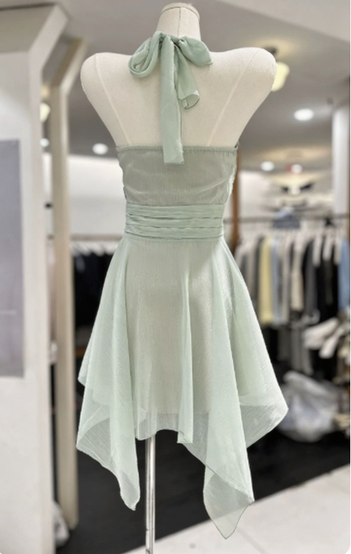 Elegant Homecoming Dress Halter Pleated Back to School Outfits Party Dress  D6561