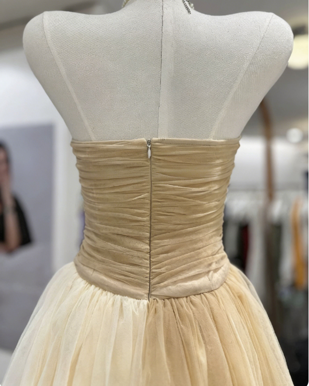 Simple Homecoming Dress Strapless Pleated Tulle Back to School Outfits Party Dress  D6562