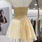 Simple Homecoming Dress Strapless Pleated Tulle Back to School Outfits Party Dress  D6562