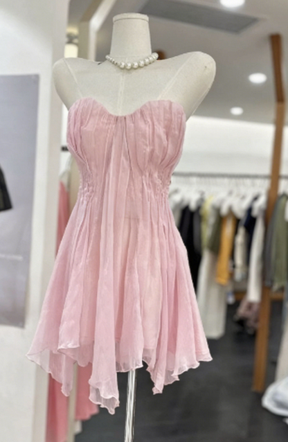 Simple Homecoming Dress Sweetheart Pleated Back to School Outfits Party Dress  D6563
