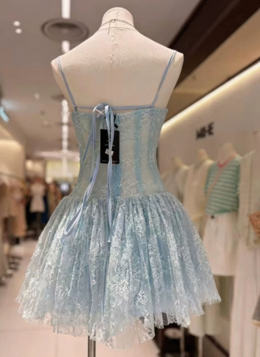Simple Homecoming Dress Spaghetti Strap Lace Back to School Outfits Party Dress  D6564