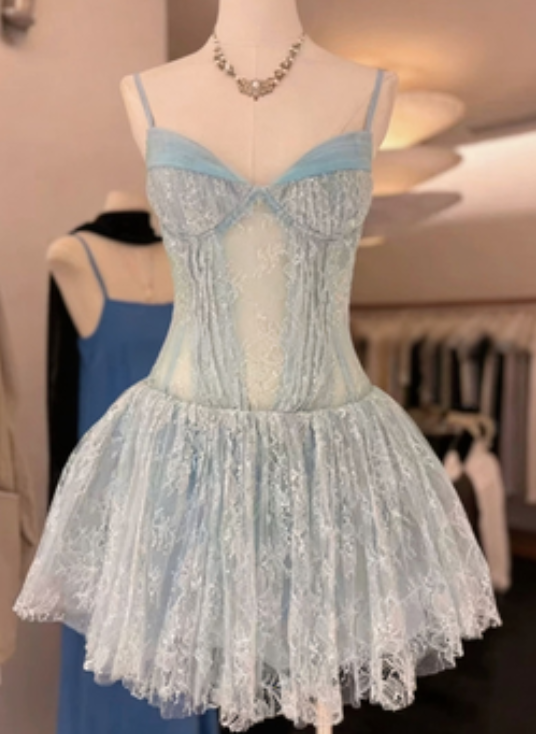 Simple Homecoming Dress Spaghetti Strap Lace Back to School Outfits Party Dress  D6564