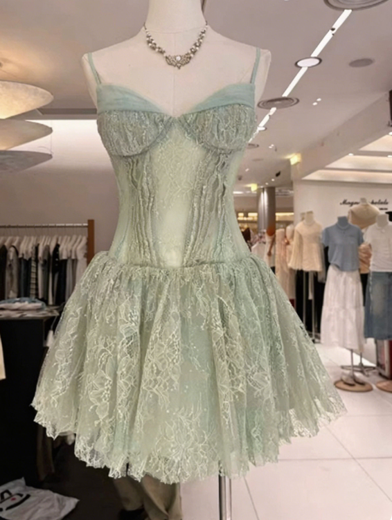 Simple Homecoming Dress Spaghetti Strap Lace Back to School Outfits Party Dress  D6564