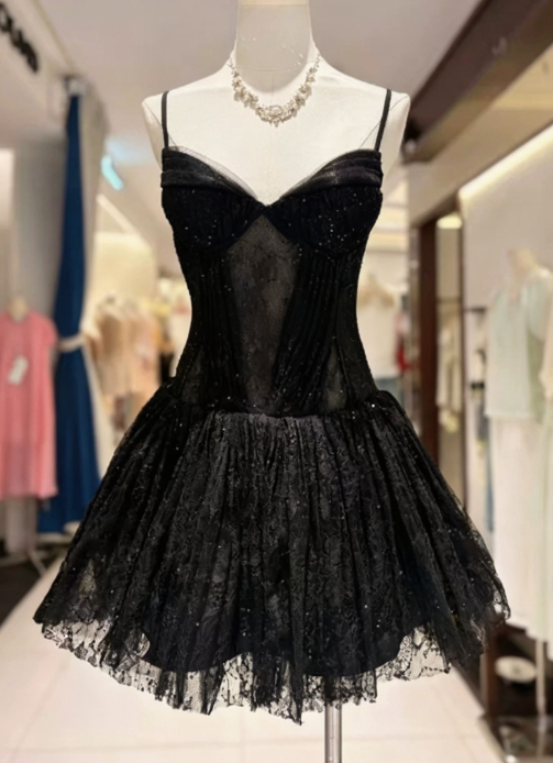 Simple Homecoming Dress Spaghetti Strap Lace Back to School Outfits Party Dress  D6564