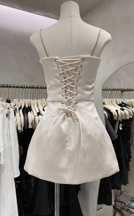 Elegant Homecoming Dress Spaghetti Strap Bowknot Back to School Outfits Party Dress  D6566