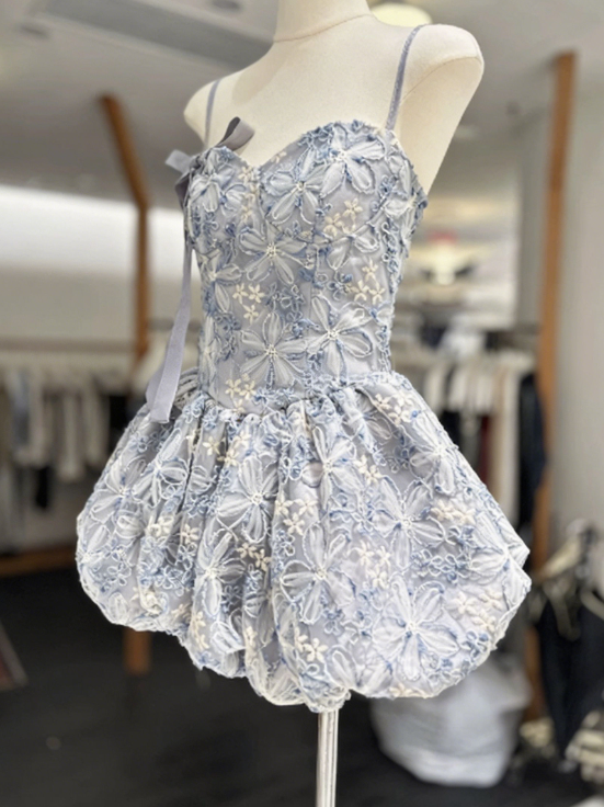 Elegant Homecoming Dress Spaghetti Strap Applique Back to School Outfits Party Dress  D6568
