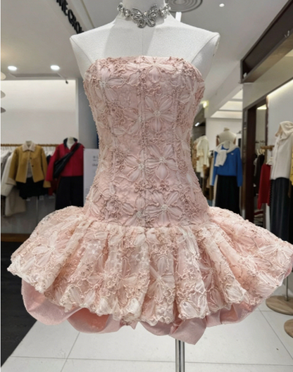 Stunning Homecoming Dress Strapless Applique Back to School Outfits Party Dress  D6572