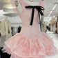 Sweet Homecoming Dress Sheer Strap Bowknot Lace Back to School Outfits Party Dress  D6573